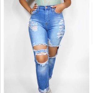 Distressed mom jeans